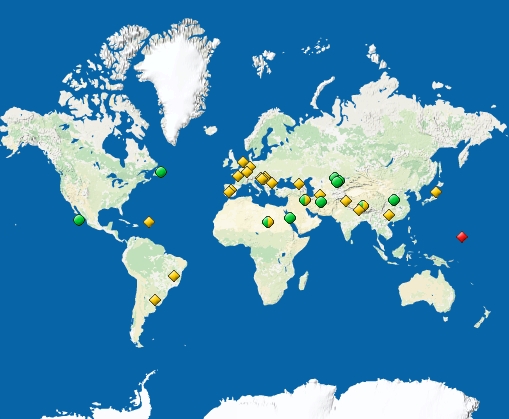 Mapa de los 21 nuevos lugares declarados Patrimonio Mundial