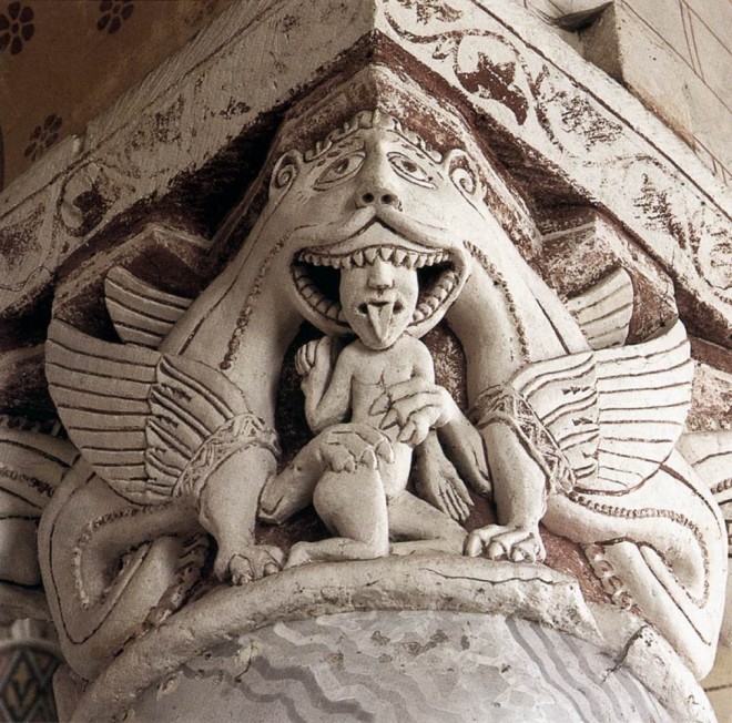 Uno de los capiteles del claustro de Santo Domingo de Silos